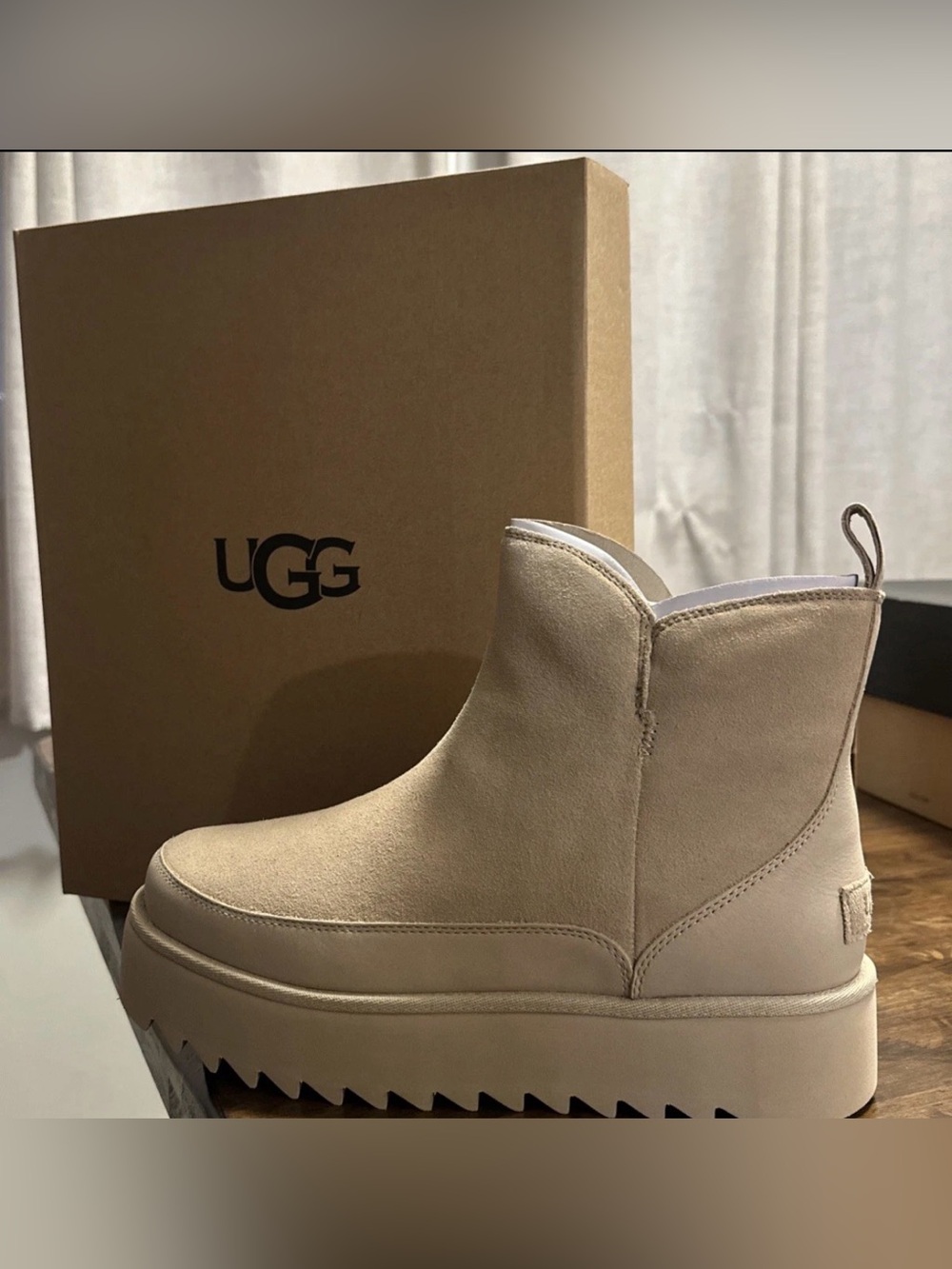 UGG Beige Suede Platform Ankle Boot